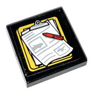 LEGO Black Tile 2 x 2 with Clipboard Sticker with Groove (3068)
