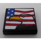 LEGO Black Tile 2 x 2 with Condor on American Flag Sticker with Groove (3068)