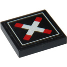 LEGO Zwart Tegel 2 x 2 met Crossed Bars of Trein Crossing Sticker met groef (3068)