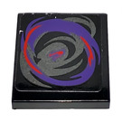 LEGO Black Tile 2 x 2 with Dark Purple, Pearl Dark Gray and Red Swirls Sticker with Groove (3068)