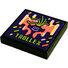 LEGO Zwart Tegel 2 x 2 met Dark Purple Troll Hoofd en 'TROLLEX' Sticker met groef (3068)