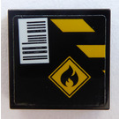 LEGO Schwarz Fliese 2 x 2 mit Flammable Sign und Barcode Aufkleber mit Nut (3068)