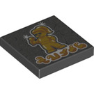 LEGO Schwarz Fliese 2 x 2 mit Gold Singer und Abstract Writing mit Nut (3068 / 73079)