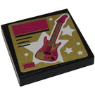 LEGO Black Tile 2 x 2 with Guitar From set 41106 Sticker with Groove (3068)