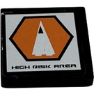 LEGO Black Tile 2 x 2 with "High Risk Area" and Triangle-in-Hexagon Sticker with Groove (3068)