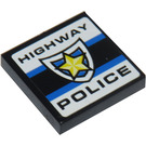 LEGO Black Tile 2 x 2 with Highway Police and Gold Badge Sticker with Groove (3068)