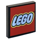 LEGO Musta Laatta 2 x 2 jossa LEGO logo päällä Punainen uralla (11149 / 14875)