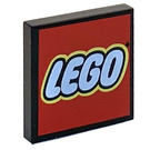 LEGO Zwart Tegel 2 x 2 met LEGO logo Aan Rood met groef (11149 / 14875)