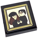 LEGO Black Tile 2 x 2 with Lily & James Potter Sticker with Groove (3068)