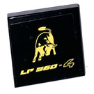 LEGO Black Tile 2 x 2 with LP 560-4 and Lamborghini Emblem Sticker with Groove (3068)
