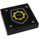 LEGO Noir Tuile 2 x 2 avec Minifigure Diriger Badge et 4 Argent Rivets Autocollant avec rainure (3068)