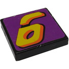 LEGO Black Tile 2 x 2 with Number 6 Sticker with Groove (3068)