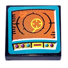 LEGO Black Tile 2 x 2 with Orange Screen, Crosshairs, Purple and Turquoise Buttons Sticker with Groove (3068)