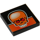LEGO Zwart Tegel 2 x 2 met Oranje Skull Sticker met groef (3068)