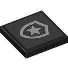 LEGO Black Tile 2 x 2 with Police Shield and Star Sticker with Groove (3068)