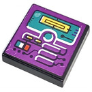 LEGO Zwart Tegel 2 x 2 met Purple Screen Sticker met groef (3068)