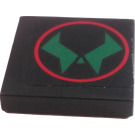 LEGO Black Tile 2 x 2 with Red Circle and Green Icons Sticker with Groove (3068)