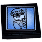 LEGO Black Tile 2 x 2 with Robber From set 60044 Sticker with Groove (3068)