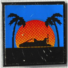 LEGO Black Tile 2 x 2 with Ship and Palm Trees in Sunset Sticker with Groove (3068)
