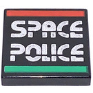 LEGO Zwart Tegel 2 x 2 met Ruimte Politie II met groef (3068)