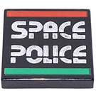 LEGO Svart Tile 2 x 2 med Space Politi II med Rille (3068)