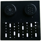 LEGO Schwarz Fliese 2 x 2 mit Bolzen auf Kante mit Weiß Streifen und Dots Aufkleber (33909)