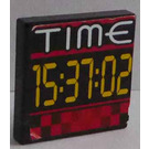 LEGO Zwart Tegel 2 x 2 met Time 15:37:02 Sticker met groef (3068)