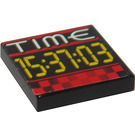 LEGO Black Tile 2 x 2 with Time 15:37:03 Sticker with Groove (3068)