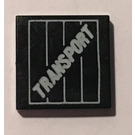 LEGO Black Tile 2 x 2 with "transport" on crate pattern with Groove (3068)