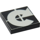 LEGO Zwart Tegel 2 x 2 met Wit Clockwise Pijl Sticker met groef (3068)