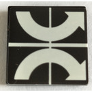 LEGO Zwart Tegel 2 x 2 met Wit Counterclockwise en Clockwise Arrows Sticker met groef (3068)