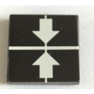 LEGO Zwart Tegel 2 x 2 met Wit Beneden en Omhoog Arrows Sticker met groef (3068)