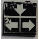 LEGO Schwarz Fliese 2 x 2 mit Weiß Nieder, Links, Recht Arrows mit 1 und 2 Aufkleber mit Nut (3068)
