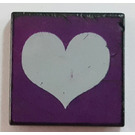 LEGO Black Tile 2 x 2 with white heart on purple background with Groove (3068)