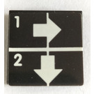 LEGO Black Tile 2 x 2 with White Right and Down Arrows with 1 and 2 Sticker with Groove (3068)