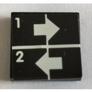 LEGO Zwart Tegel 2 x 2 met Wit Rechtsaf en Links Arrows met 1 en 2 Sticker met groef (3068)