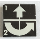 LEGO Zwart Tegel 2 x 2 met Wit Omhoog en Counterclockwise Arrows met 1 en 2 Sticker met groef (3068)