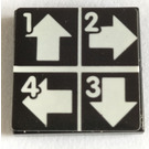LEGO Zwart Tegel 2 x 2 met Wit Omhoog, Beneden, Links, Rechtsaf Arrows met 1,2,3,4 Sticker met groef (3068)