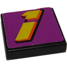 LEGO Schwarz Fliese 2 x 2 mit Gelb '1' auf Purple Background Aufkleber mit Nut (3068)