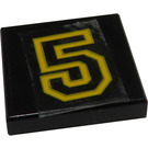 LEGO Black Tile 2 x 2 with Yellow and Black Number 5 Sticker with Groove (3068)