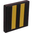 LEGO Zwart Tegel 2 x 2 met Geel Strepen Sticker met groef (3068)