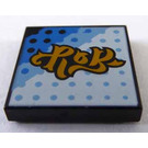 LEGO Tile 2 x 2 with Yellow Title on White and Blue Background with Dots with Groove (3068)