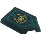 LEGO Black Tile 2 x 3 Pentagonal with Gold Skull Head and Dark Turquoise Decoration Sticker (22385)