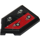 LEGO Schwarz Fliese 2 x 3 Pentagonal mit Hälfte Schwarz, Hälfte rot Schild mit bullet Löcher Aufkleber (22385)