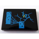 LEGO Zwart Tegel 2 x 3 met Blauw Rectangles, Spin Web  -Links Kant Sticker (26603)