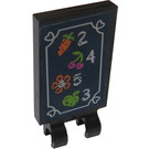 LEGO Black Tile 2 x 3 with Horizontal Clips with Carrot, Cherry, Flower, Apple and Price Numbers Sticker (Thick Open 'O' Clips) (30350)