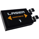 LEGO Black Tile 2 x 3 with Horizontal Clips with Laser Workzone 1 Sticker ('U' Clips) (30350)