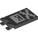 LEGO Black Tile 2 x 3 with Horizontal Clips with Skeleton Banner Pattern (Thick Open 'O' Clips) (30350 / 47148)