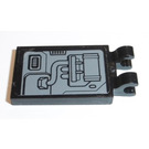 LEGO Black Tile 2 x 3 with Horizontal Clips with SW machinery and piping right side Sticker (Thick Open 'O' Clips) (30350)