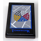 LEGO Black Tile 2 x 3 with Map and Blue 'TEAMWORK' Sticker (26603)